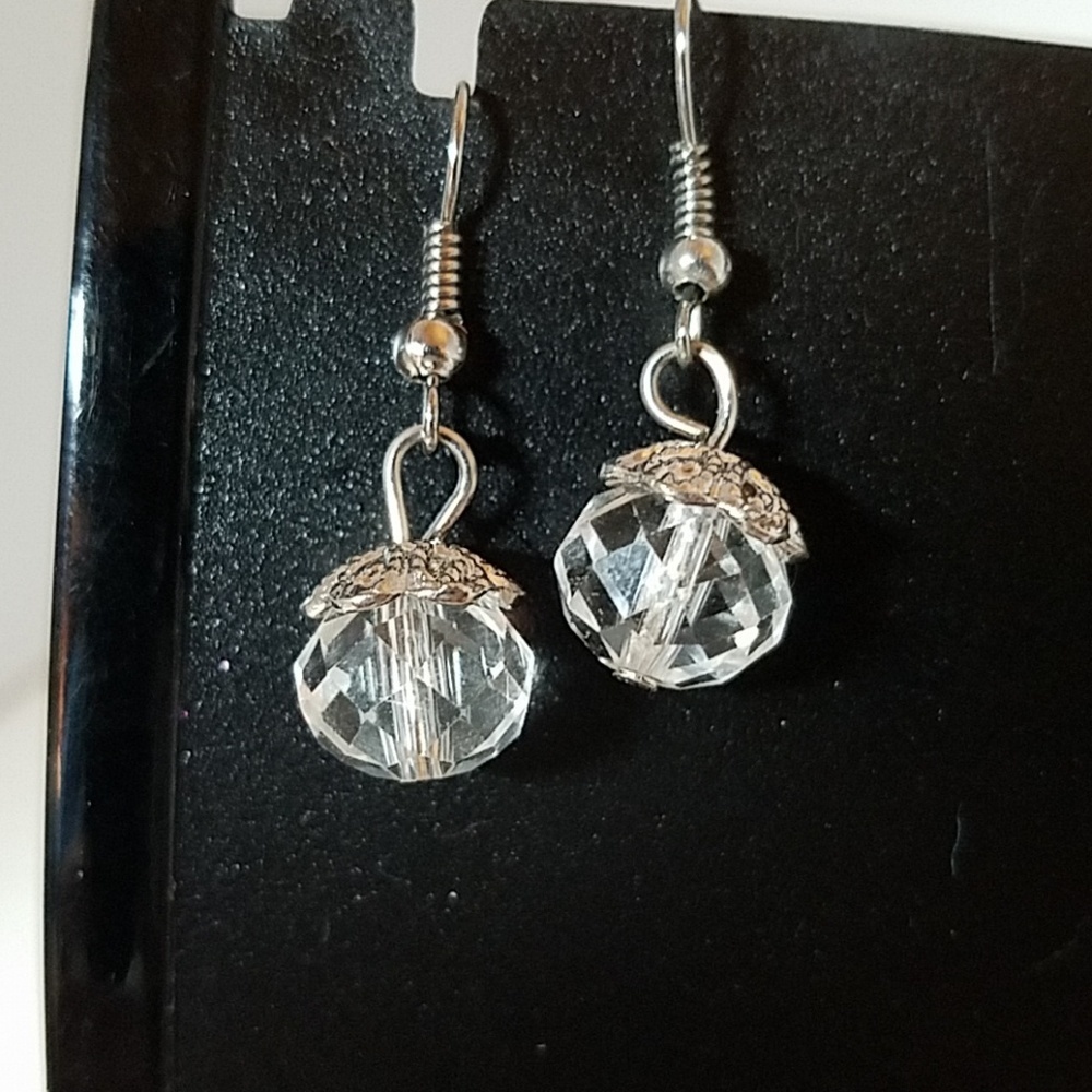 Crystal Clear Bead & Silver Tone Earrings